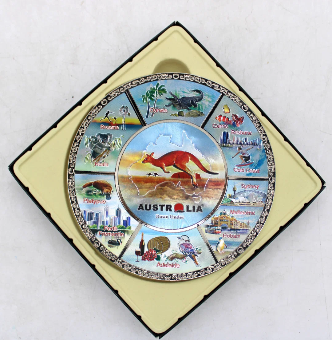 Australien Souvenirteller Ø 15 cm – Motiv „Down Under“ mit Städten & Tieren, farbig – Bild 2