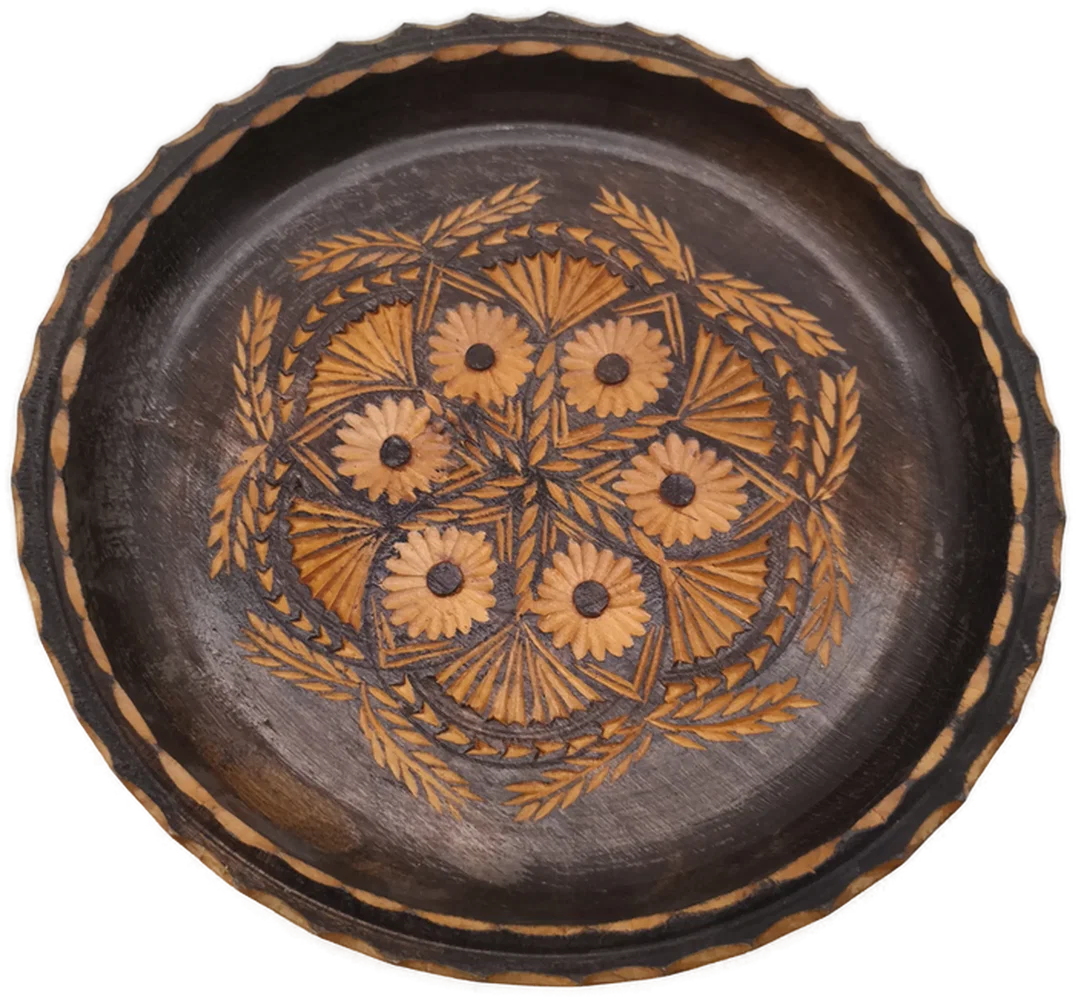 geschnitzter Teller, Wandteller, Holz, Ø 26cm – Bild 1