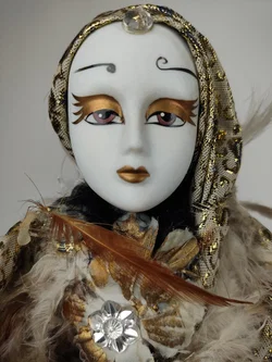 Harlekin Porzellanpuppe Gold 50 cm | Sammler-Unikat - Bild 5