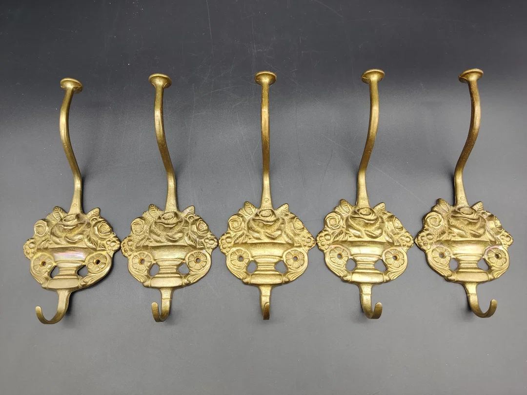 5er-Set Vintage Garderobenhaken aus Messing – Bild 5