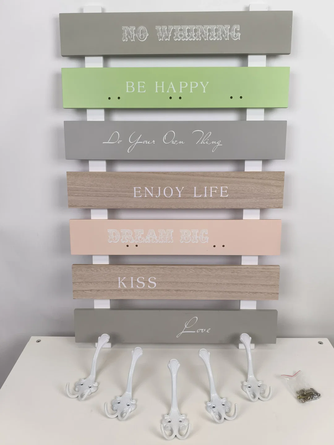 Wandgarderobe "Be happy", Holz, neu – Bild 3