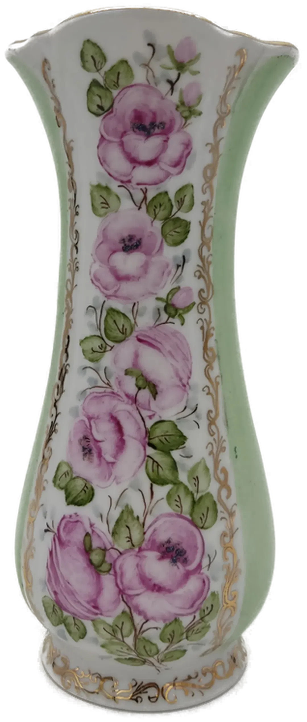 Apulum Vase grün/ rosa Blüten Vintage - Bild 1