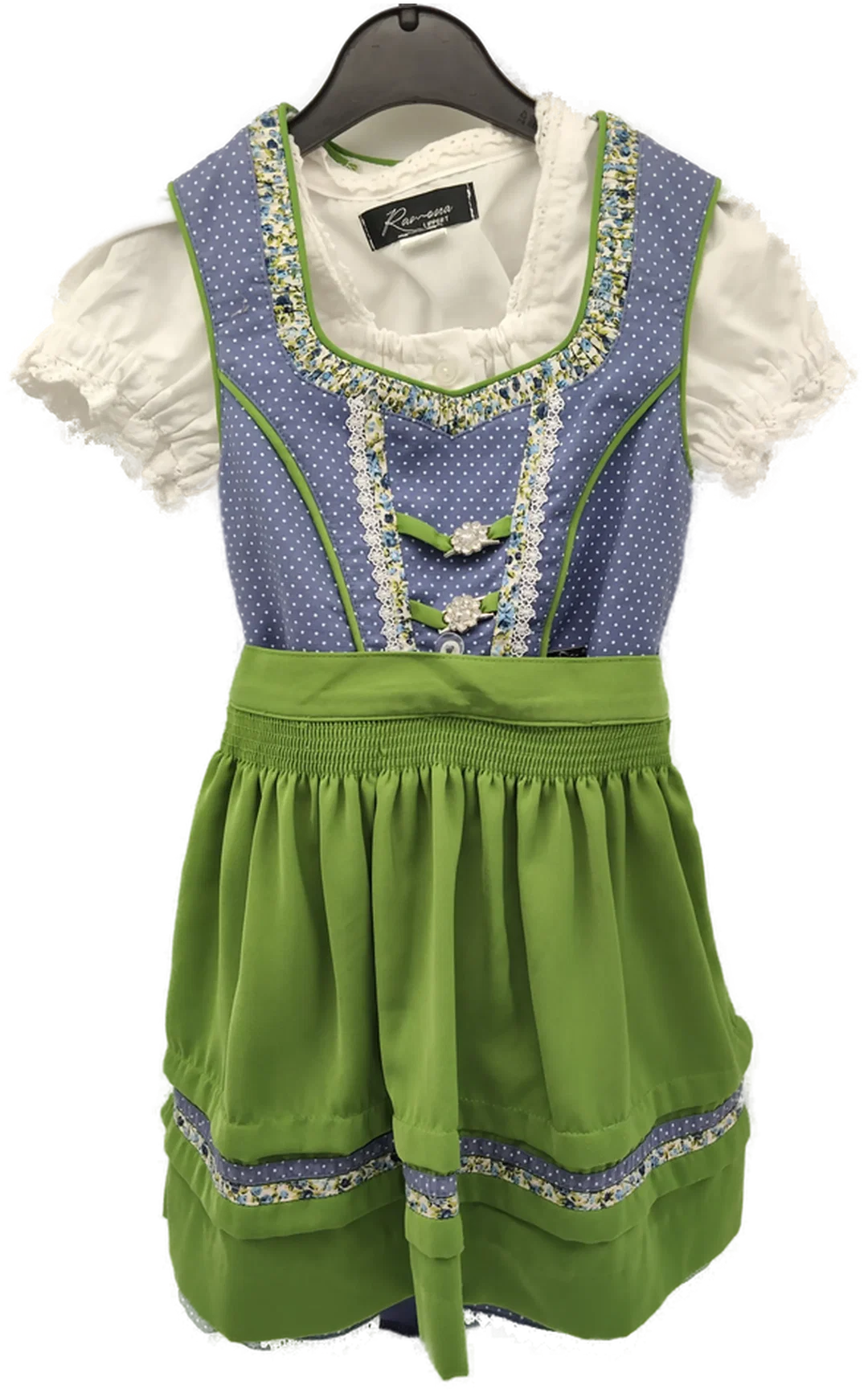 Kinderdirndl Größe 98 Grün-Blau Mit Weißer Bluse | Liebenswerter Klassiker – Bild 1