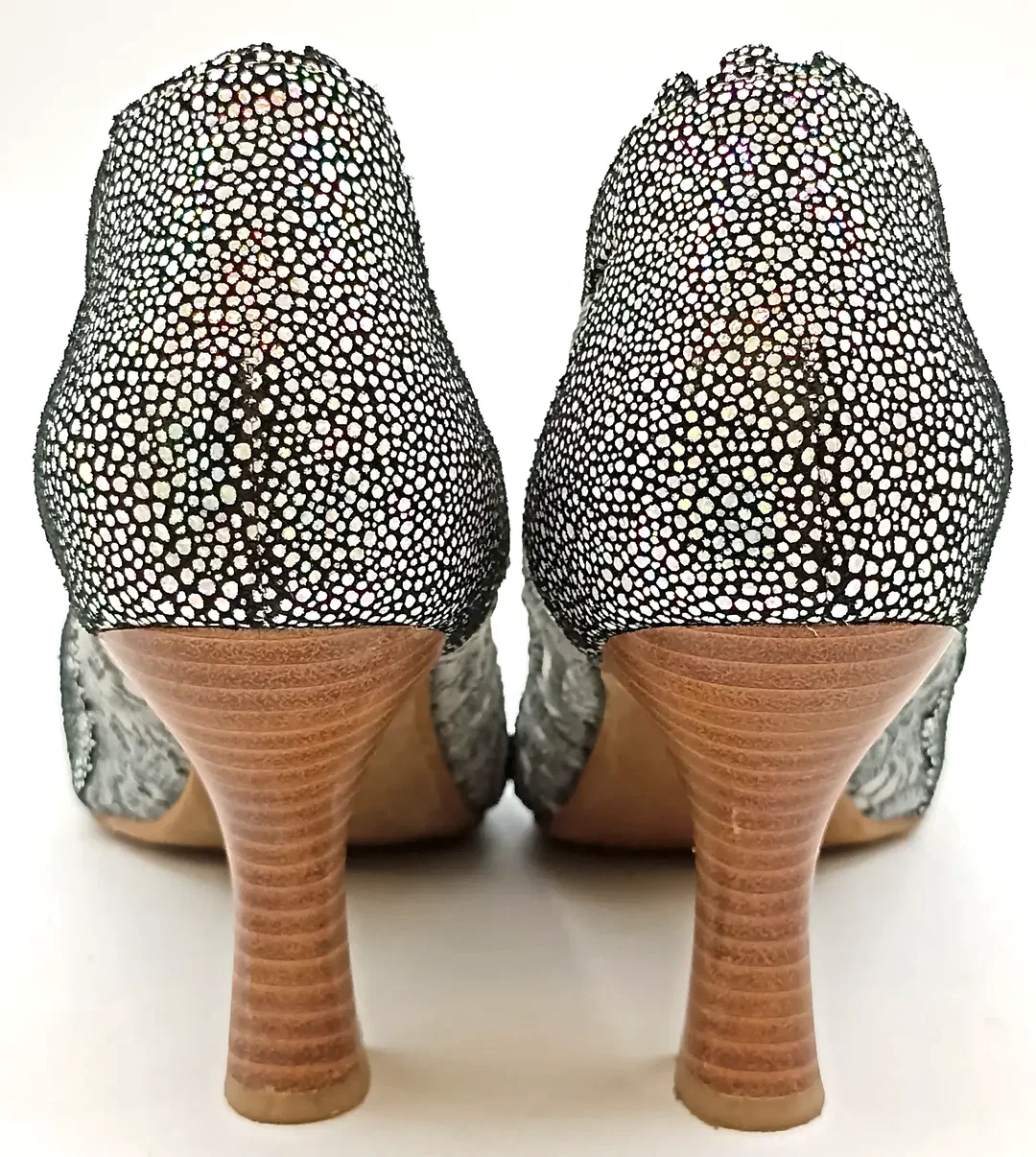 Laura Vita France Damen Peeptoes Pumps Blumendetails  silver/schwarz – Bild 3
