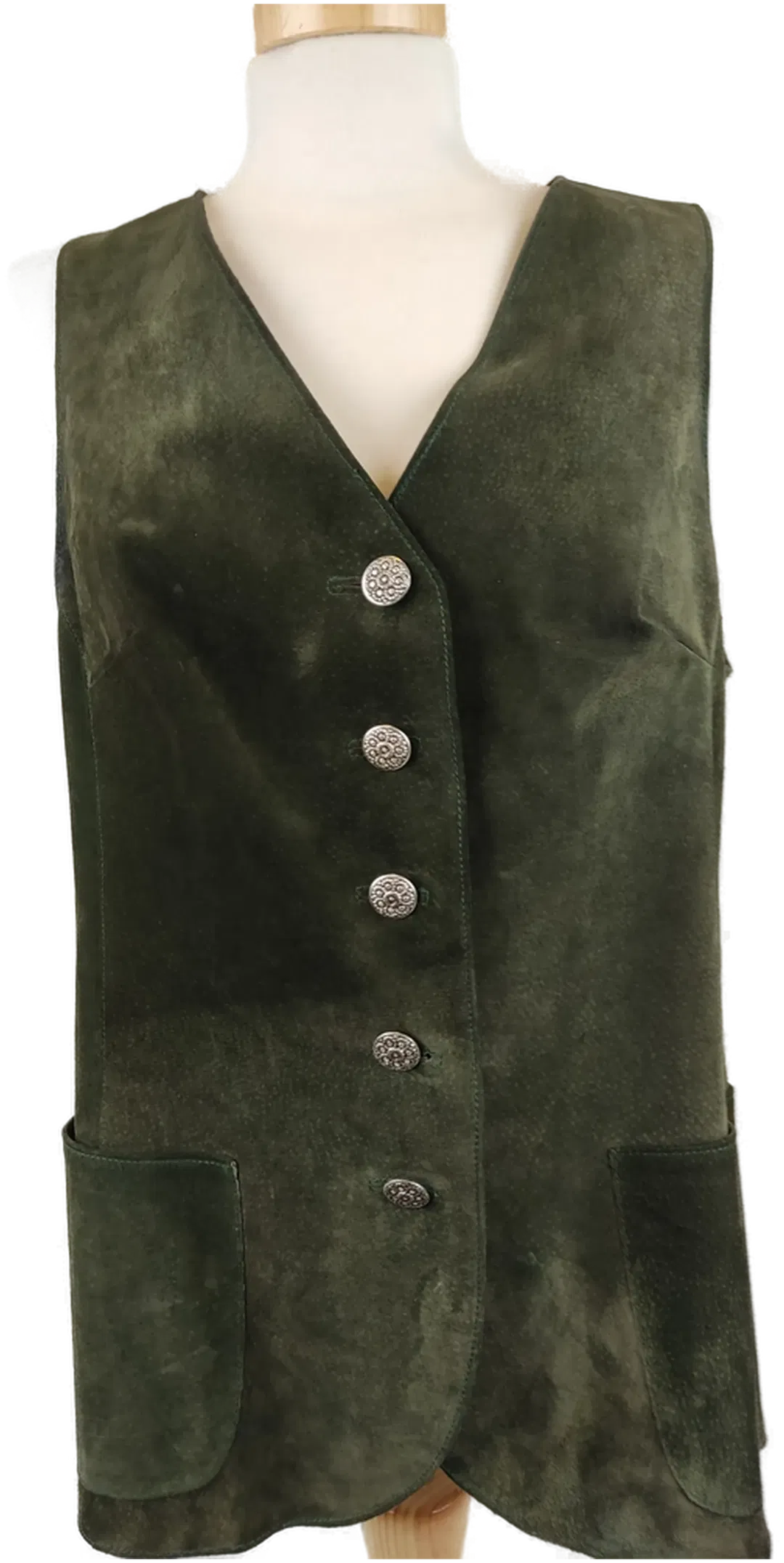 Grünes Gilet aus Rauhleder mit Trachtenknöpfen - Brustumfang: 46cm - Bild 1