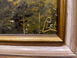 Ölgemälde Burgruine mit Bauernhof, signiert List, Goldrahmen – Vorschau 2
