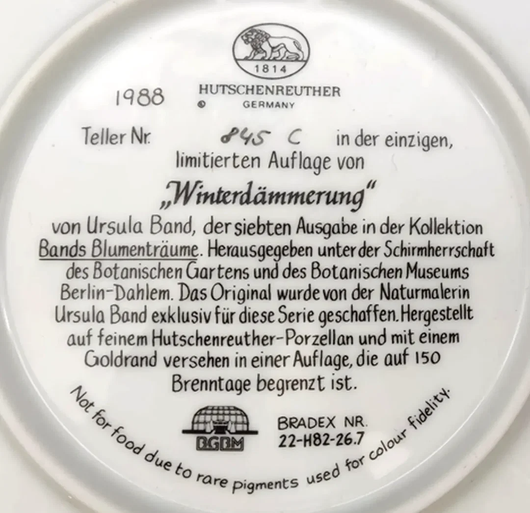 Hutschenreuther Sammelteller 1988 - „Winterdämmerung“ von Ursula Band (Teller 845 C) – Bild 3