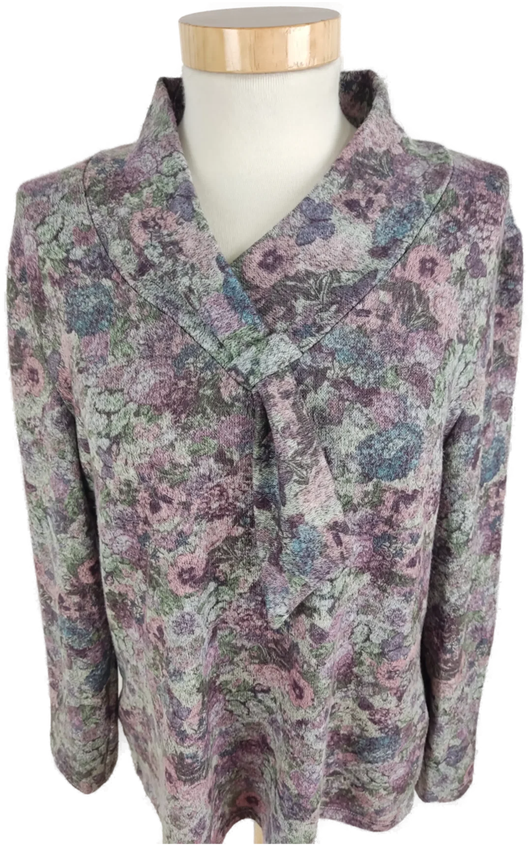 Pullover langarm mit Kragen, lila/violett/grau gemustert, Größe 40 - Bild 1