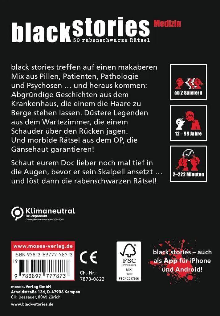 Black stories 6 – Medizin | 50 rabenschwarze Rätsel | Moses Verlag | Partyspiel – Bild 2