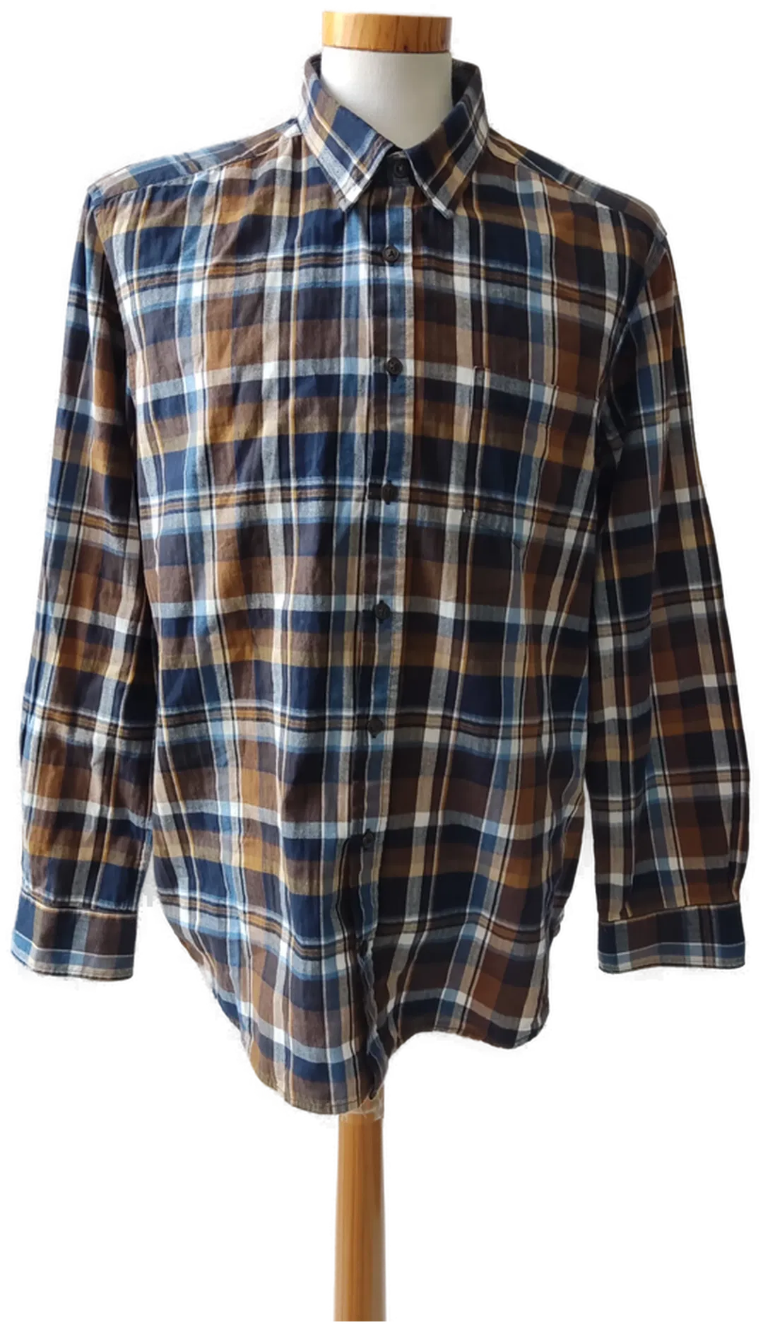 Jean Carriere Herrenhemd Langarm - braun, blau kariert - Gr. XL/EUR 52 - Bild 4