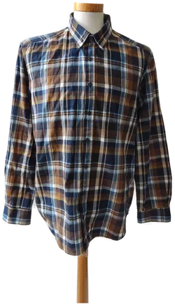 Jean Carriere Herrenhemd Langarm - braun, blau kariert - Gr. XL/EUR 52 - Bild 1