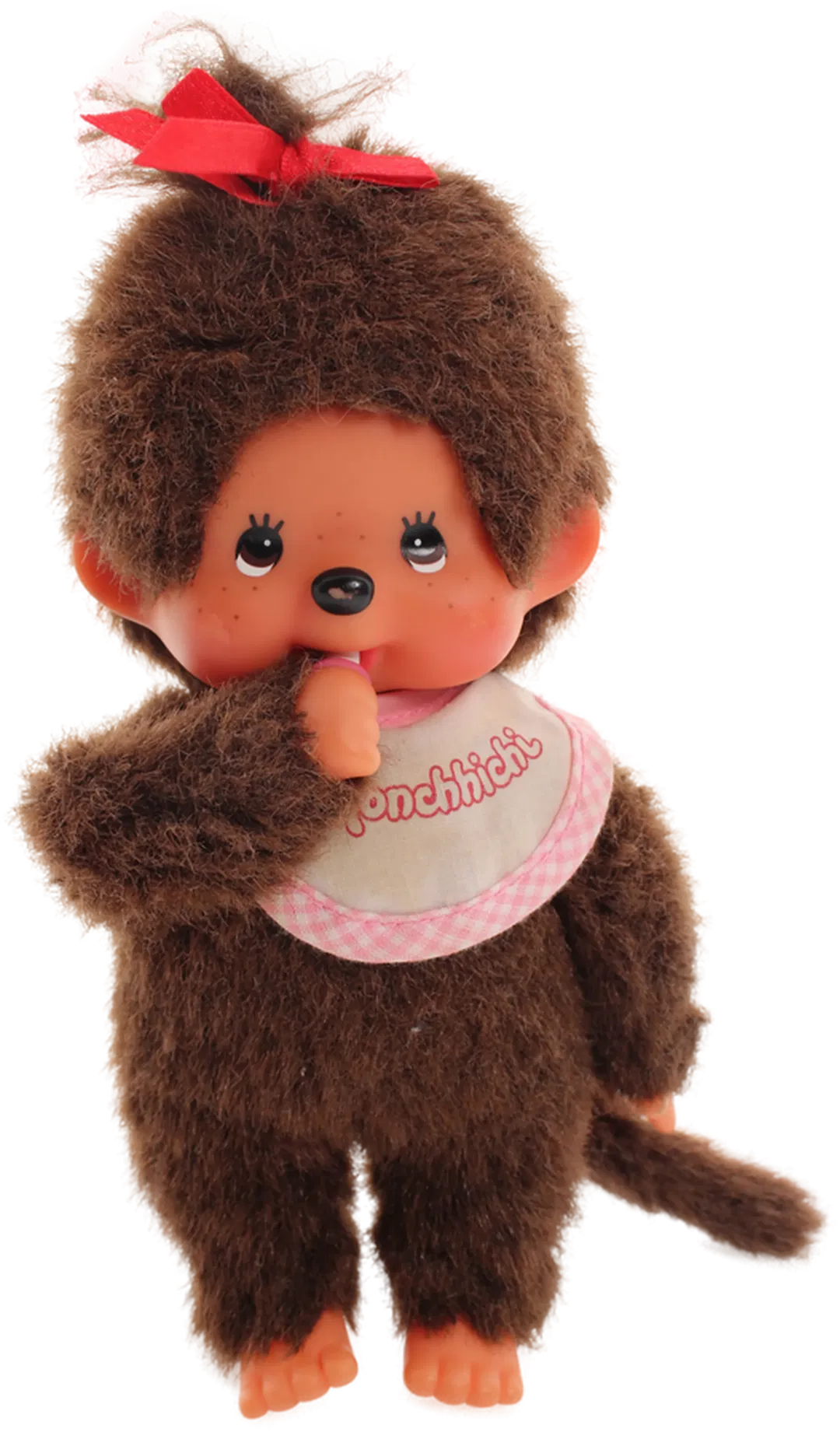 Niedliche Monchhichi-Mädchen mit roter Schleife & Lätzchen - Vintage Sammlerstück - Bild 1