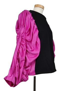 Zara Damen Pullover mit Puffärmeln, schwarz/violett - Gr. S  - Bild 2