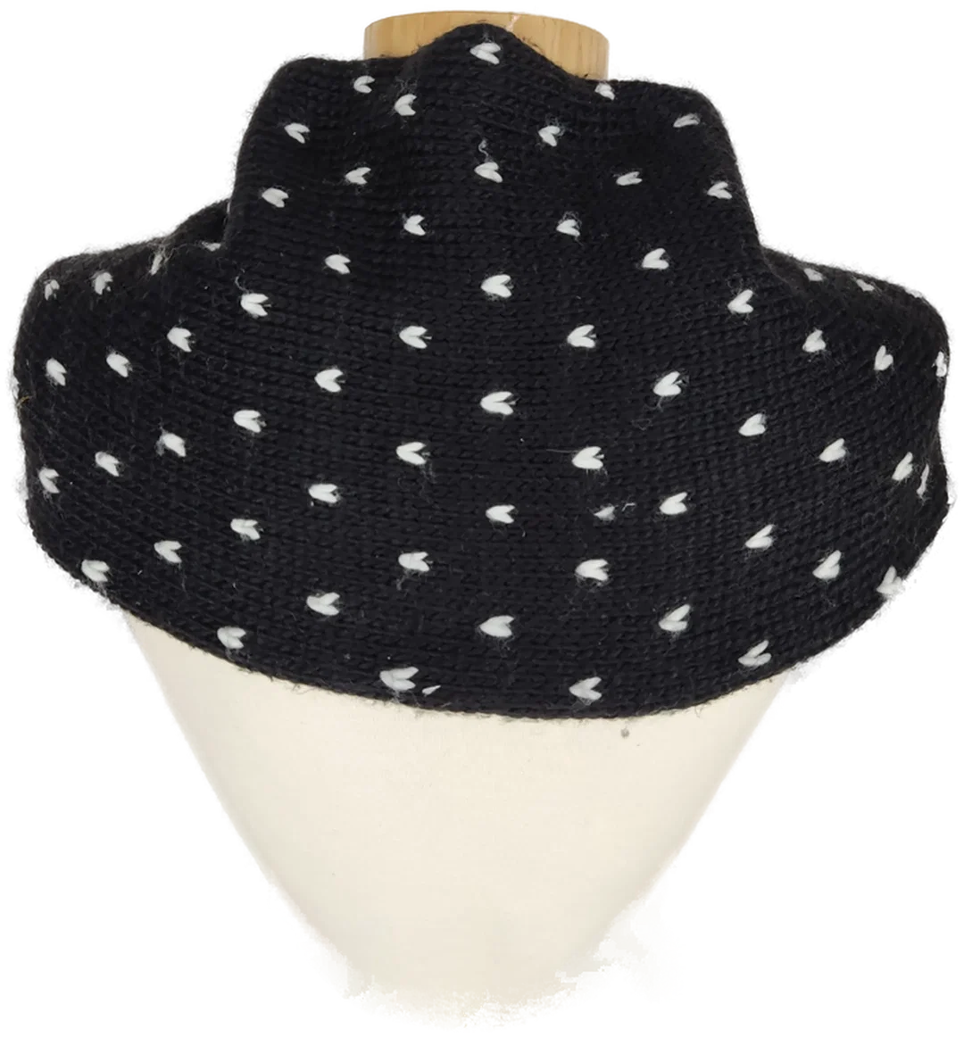 Schal und Haube "pieces", schwarz, gestrickt mit weißen Maschen – Bild 4