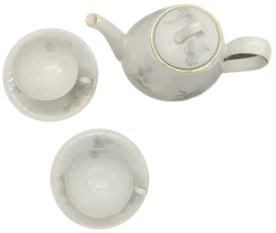 Hutschenreuther Atlantis Porzellan Konvolut 1 Kanne 2 Tassen mit 2 Unterteller - Bild 4