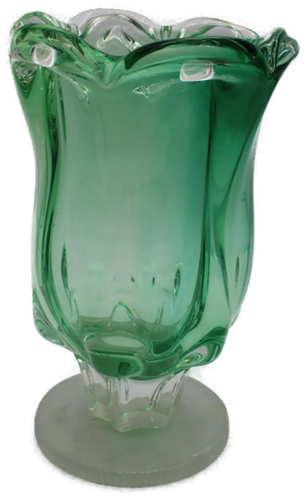 Massive grüne Vintage-Vase aus Glas mit solidem Sockel - Bild 1