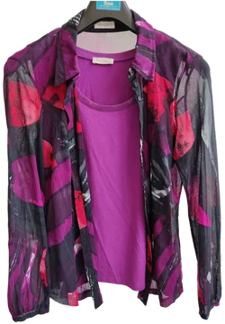 Bonita Damenbluse schwarz, lila, rot - M - Flohmarkt