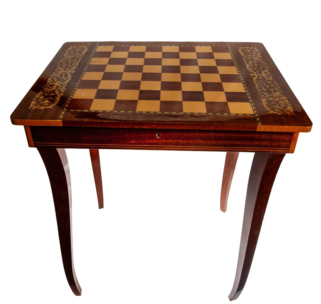 Schach-/Spieltisch mit Intarsien & Stauraumfach 45×35 cm, H 50 cm - Bild 1