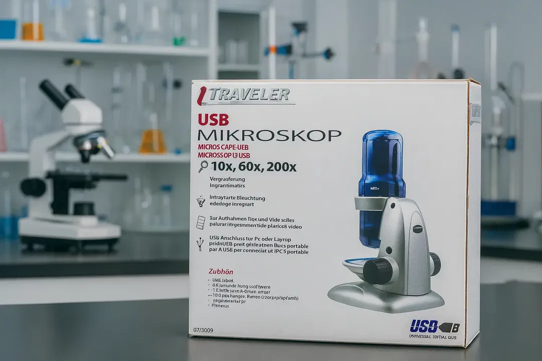 Traveler USB Mikroskop – 10x/60x/200x Vergrößerung, inkl. Zubehör & Software, ungeöffnet - Bild 2